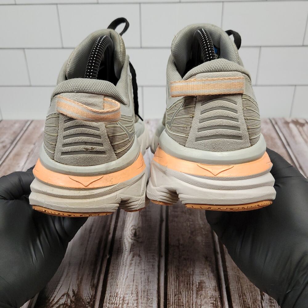 Hoka One One Bondi 7 Wide Running Shoes Gray Peach Women's Size 8D - Picture 9 of 13